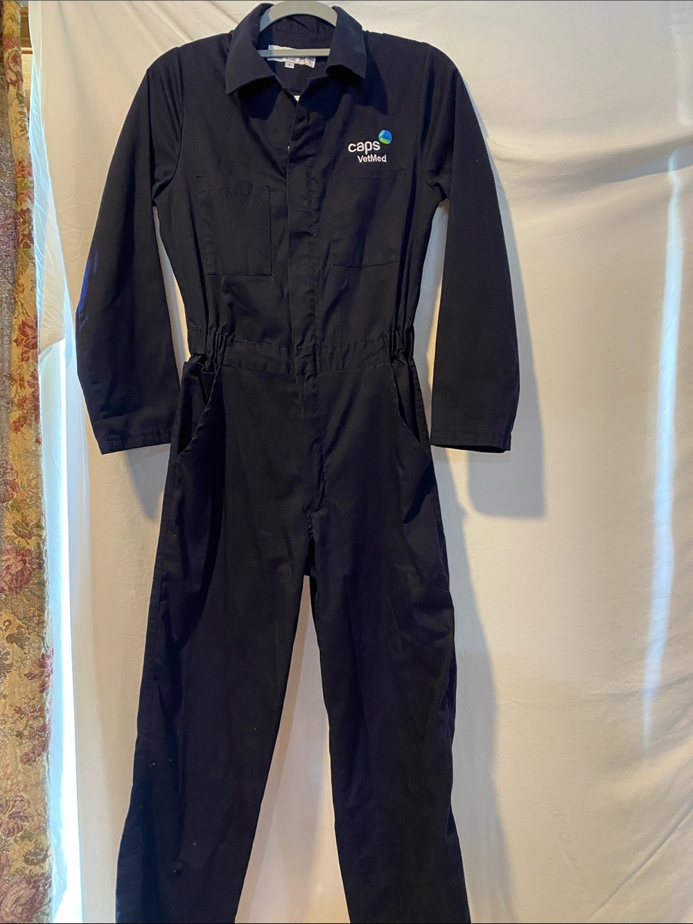 Women's Black Utility Jumpsuit with Caps VetMed Logo + 2 scrub tops